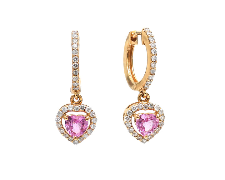 Pink Sapphire Heart Halo Diamond Mini Huggies Earrings - qivii