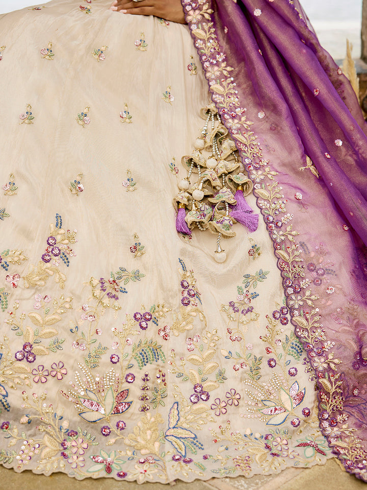 Purple Tissue Fabric Sequins Thread & Embroidery Ready to Wear Lehenga Choli & Dupatta