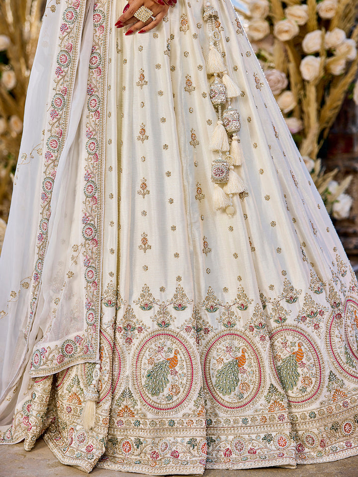 Cream - Silk Fabric Beads & Sequince Embroidered Ready to Wear Lehenga Choli & Dupatta