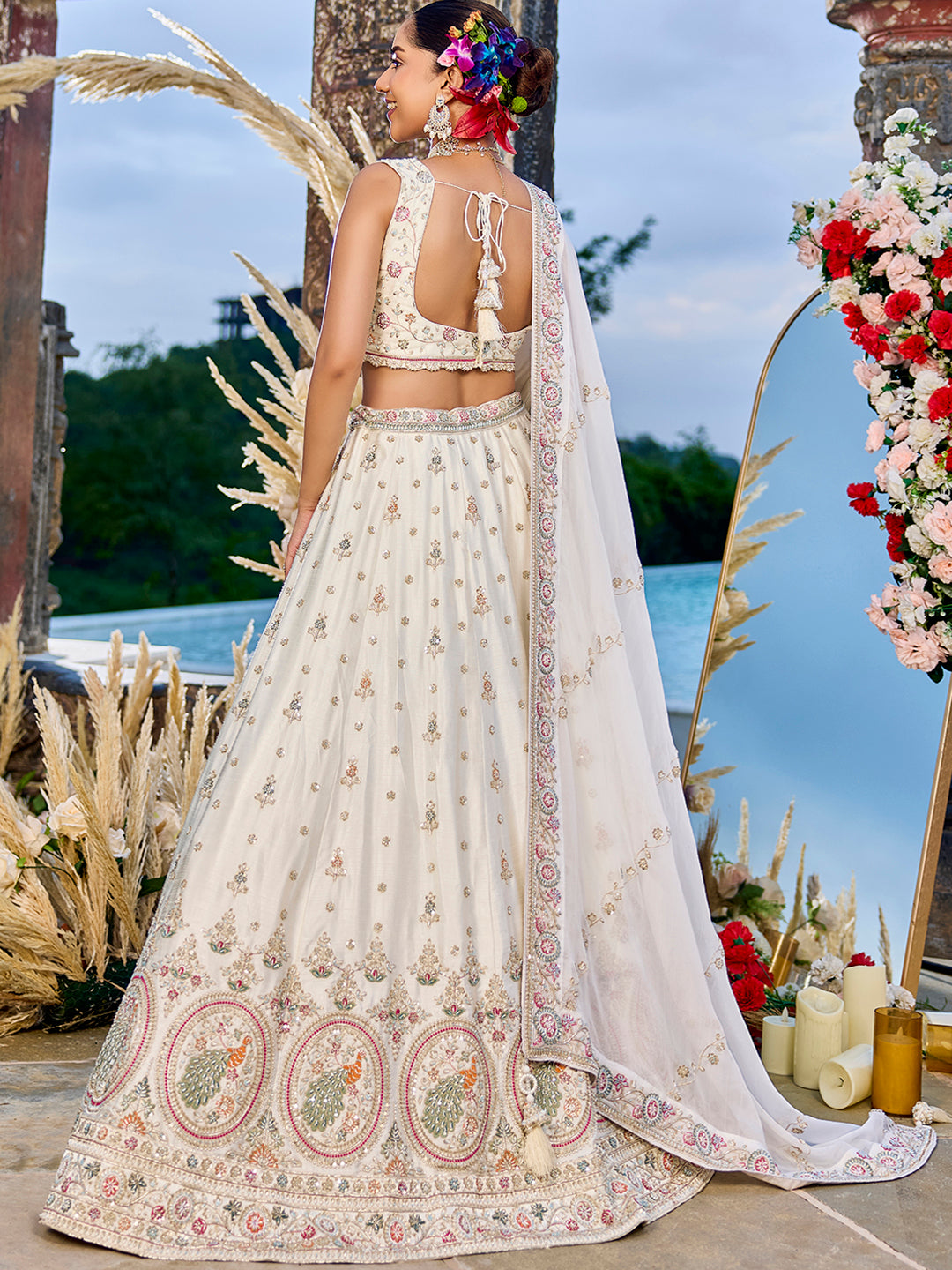 Cream - Silk Fabric Beads & Sequince Embroidered Ready to Wear Lehenga Choli & Dupatta