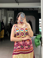 Dark Red Gaji Silk Palazzo Salwar Suit With Print & Hand Work