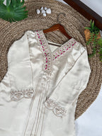 Cream Silk Suit Embroidery with Badhej Print Pink Dupatta