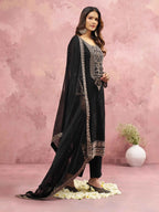 Most Trendy Black Embroidery Work With Khatli Work salwar Suit