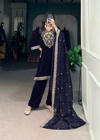Navy Blue Velvet Sequins & Embroidery Work Salwar Suit