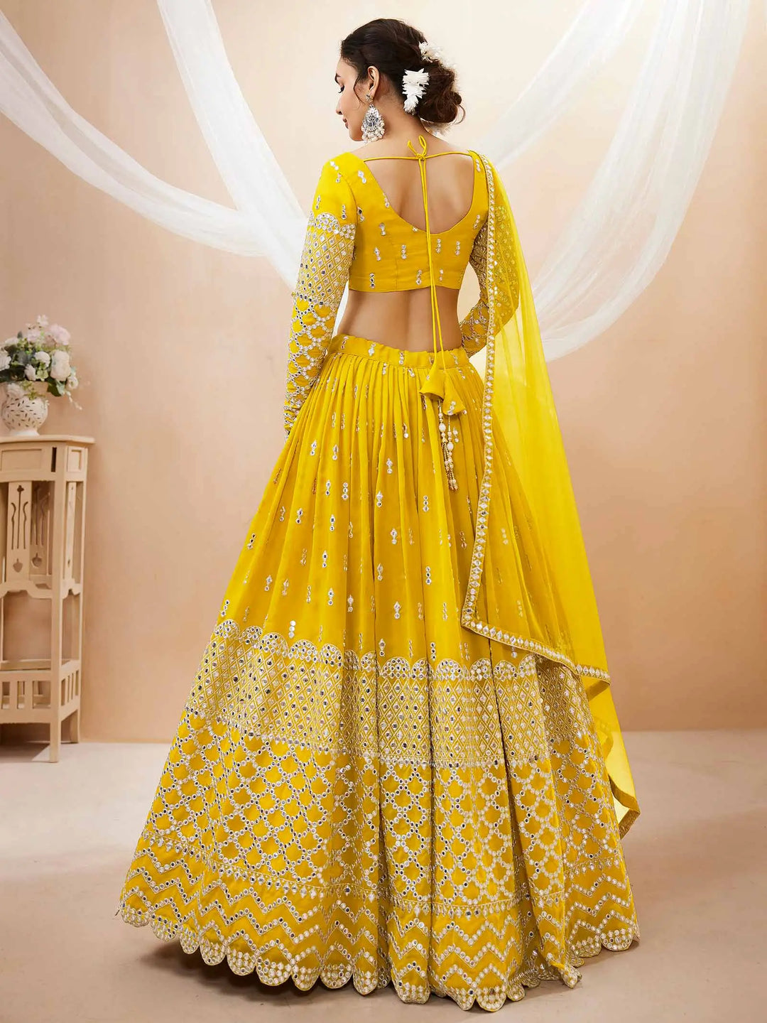 Yellow Lehenga choli With Sequence And Zari Embroidery Work With Soft Net dupatta | Ready To Wear - qivii