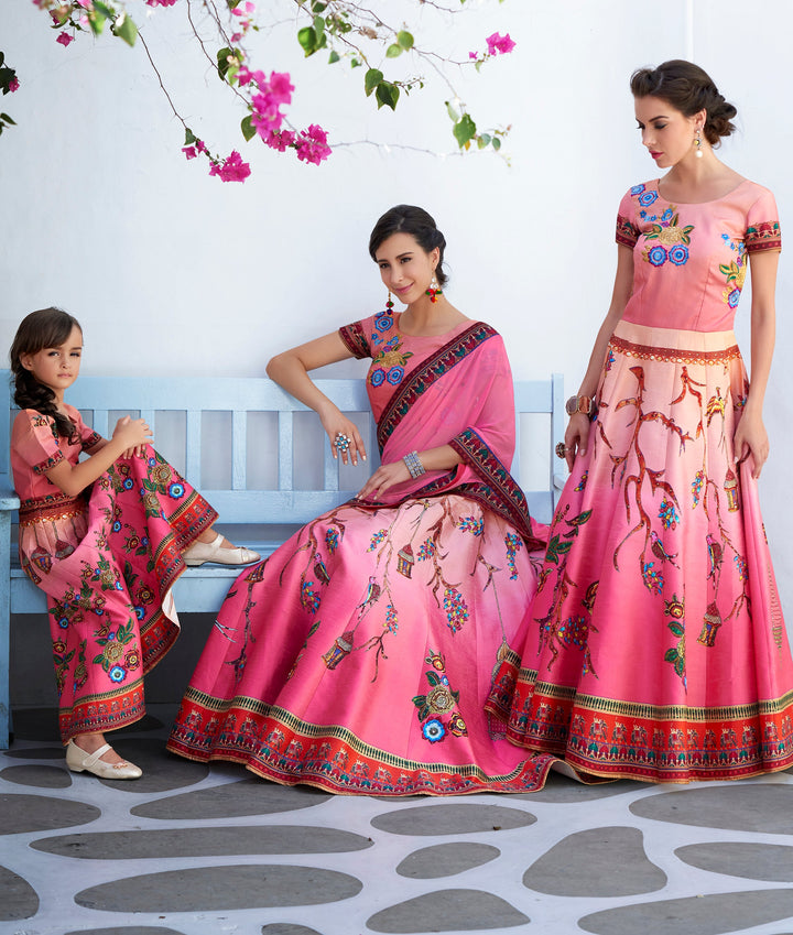 Sparkling Stars Khadi Mono Silk Lehenga for Kids - qivii