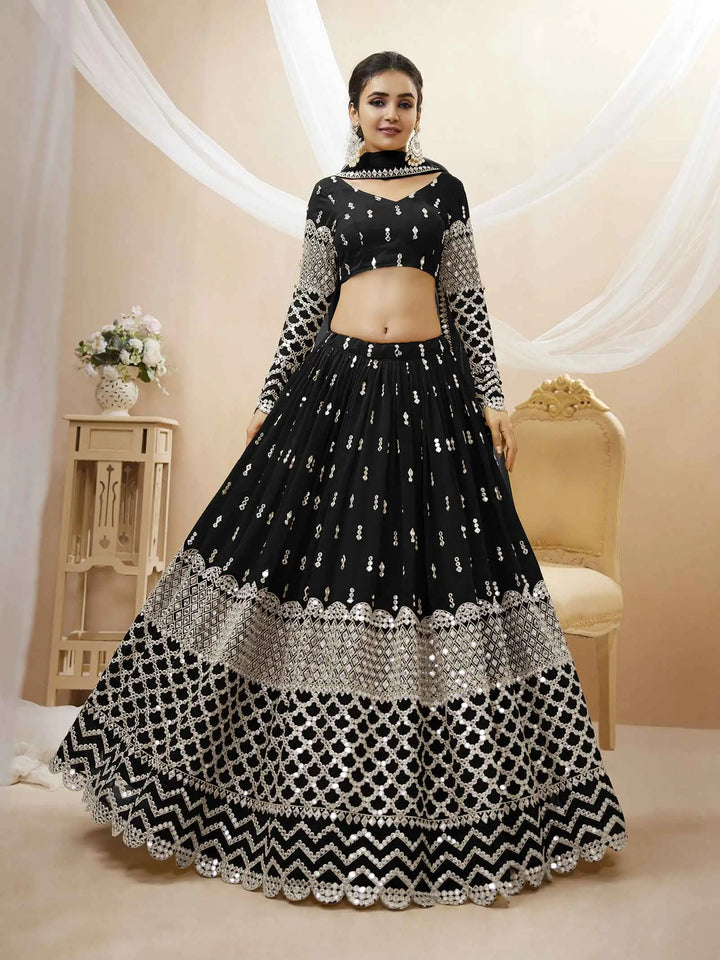 Beauty In Black Georgette Lehenga choli With Sequence And Zari Embroidery Work With Soft Net dupatta | Ready To Wear - qivii