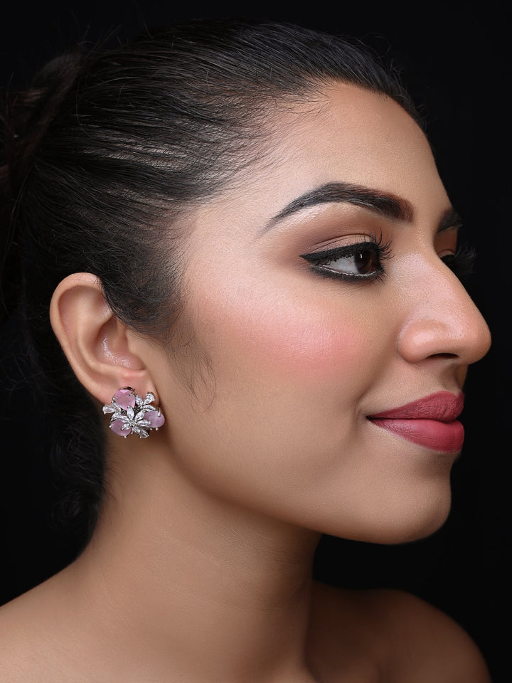 Ziya American Diamond Pink Tops with Semi Precious Pink Stone and Silver Plated Brass Metal