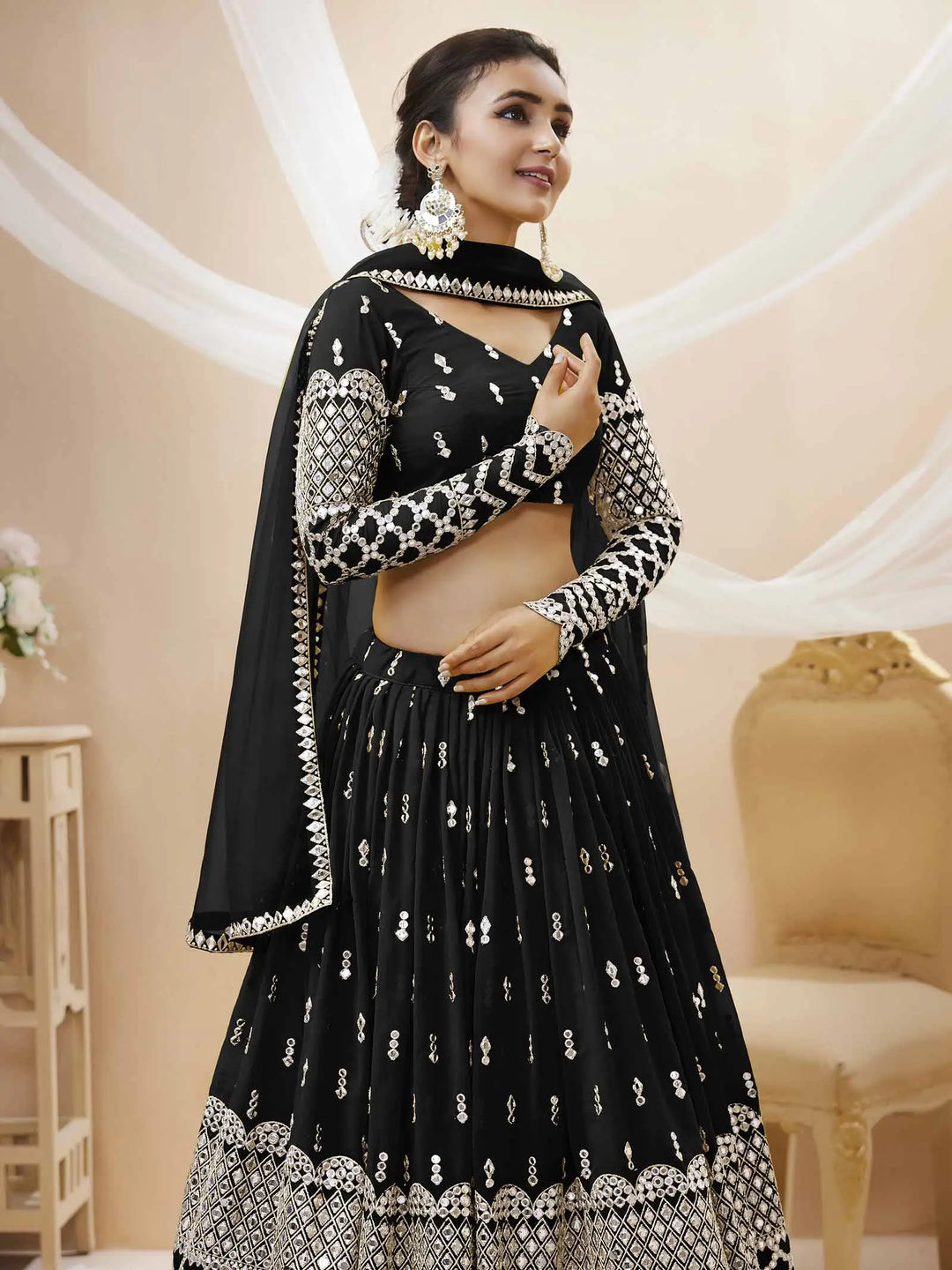 Beauty In Black Georgette Lehenga choli With Sequence And Zari Embroidery Work With Soft Net dupatta | Ready To Wear - qivii