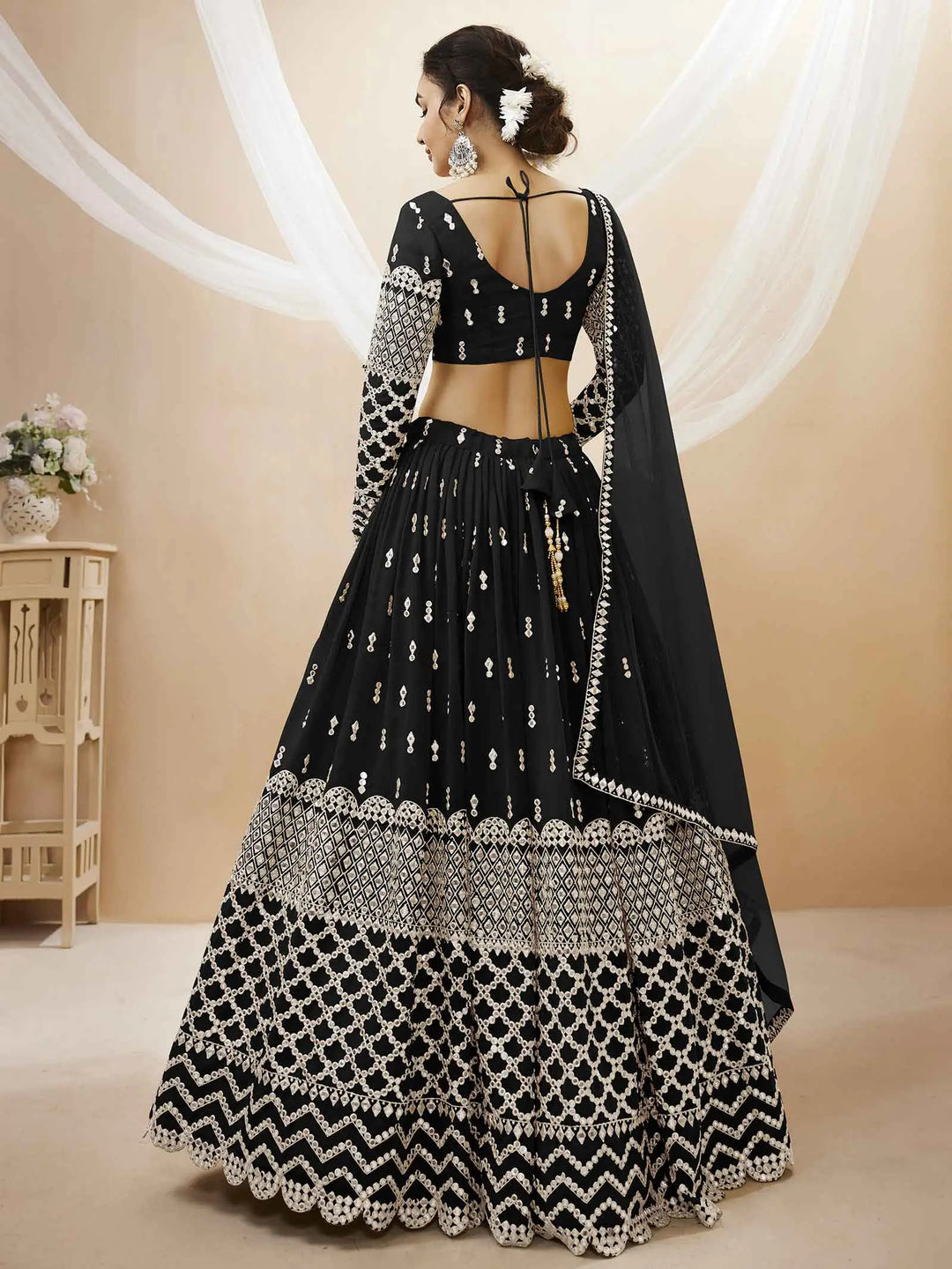 Beauty In Black Georgette Lehenga choli With Sequence And Zari Embroidery Work With Soft Net dupatta | Ready To Wear - qivii
