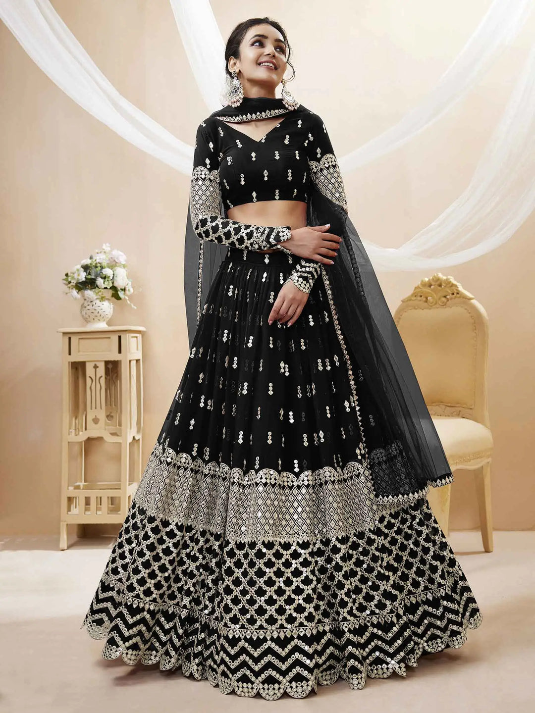 Beauty In Black Georgette Lehenga choli With Sequence And Zari Embroidery Work With Soft Net dupatta | Ready To Wear - qivii