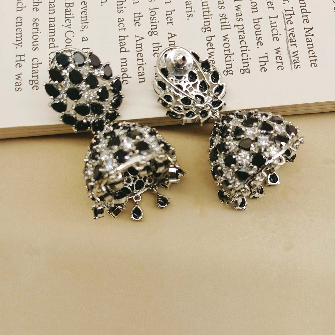 Jhanvi Black Silver Plated American Diamond Jhumki - qivii