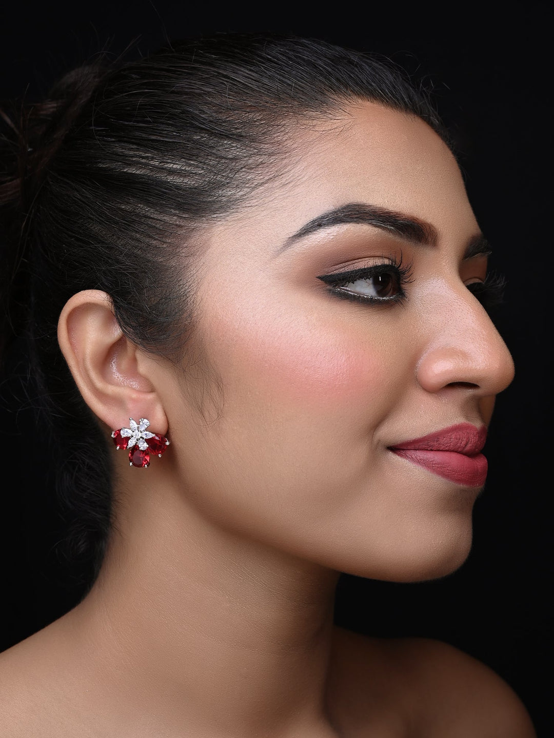 Trendy American Diamond Rose Pink Tops with Semi Precious Aqua Stone