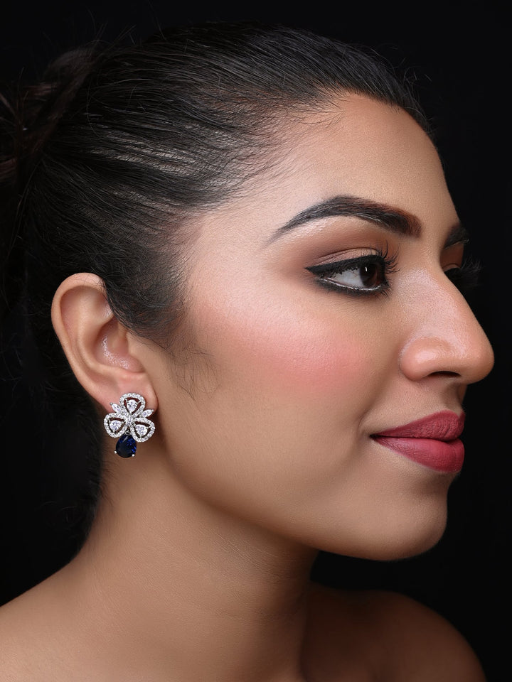 Trendy American Diamond Blue Sapphire Tops with Silver Plated Brass Metal