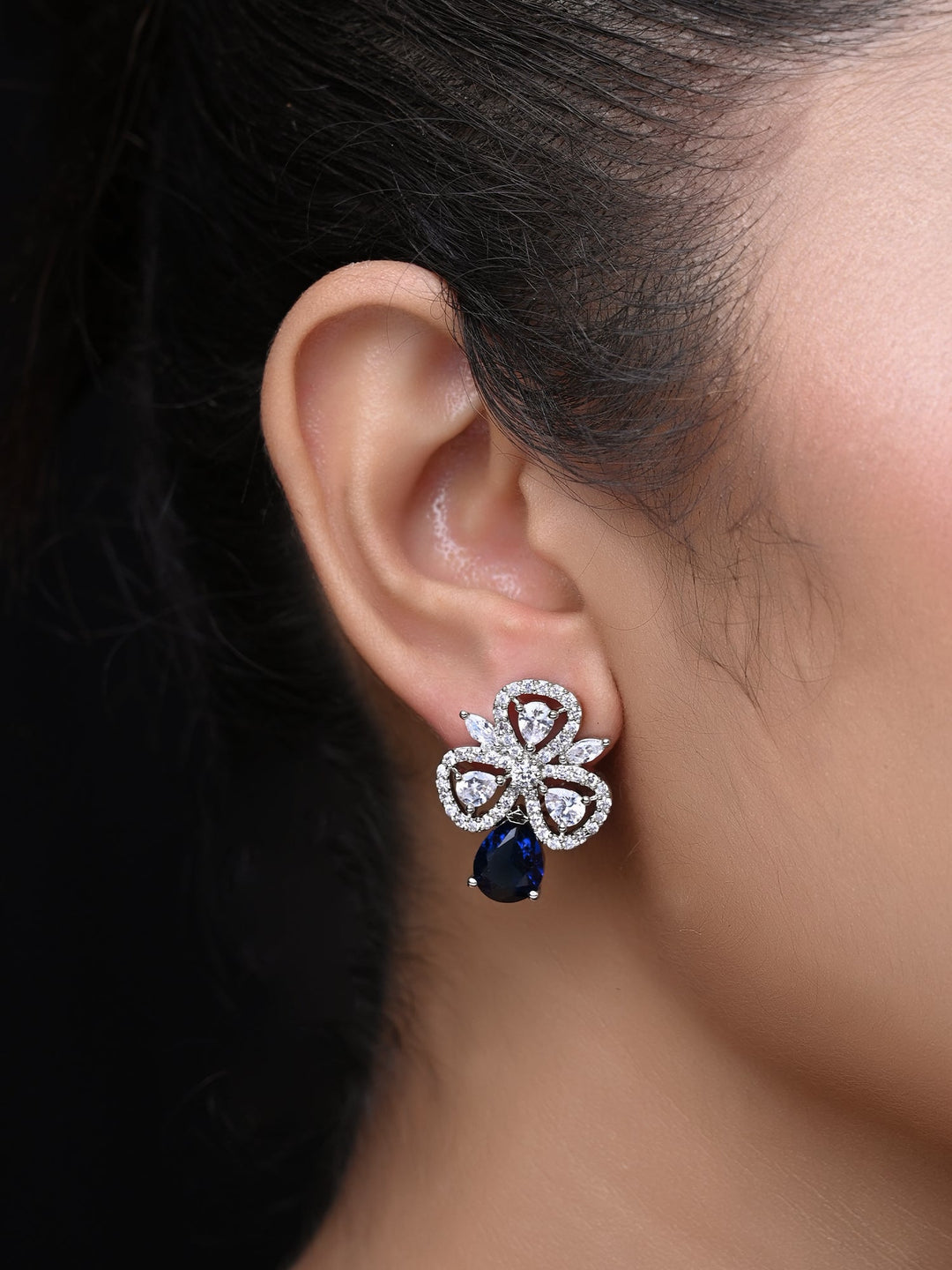 Beautiful Silver Plated Brass Tops with Aqua Blue Sapphire Stones