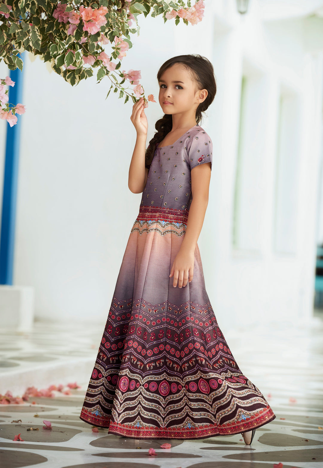 Mystical Dreams Khadi Mono Silk Lehenga for Kids - qivii