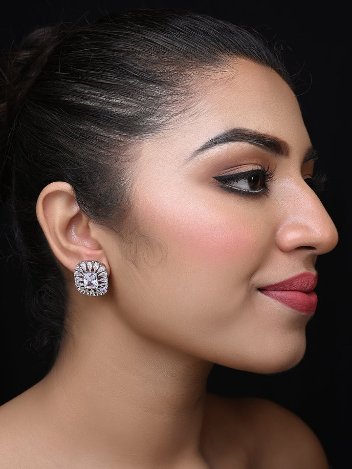 Rajnandini American Diamond Silver Tops with aqua stone and silver plating