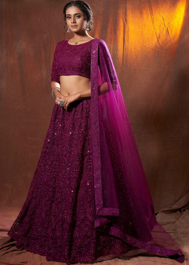 Wine Purple Designer Soft Net Lehenga Choli with Thread & Sequins work | Ready To Wear - qivii