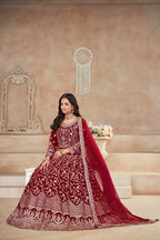 Red Velvet Thread & Sequence Embroidery Work Gown