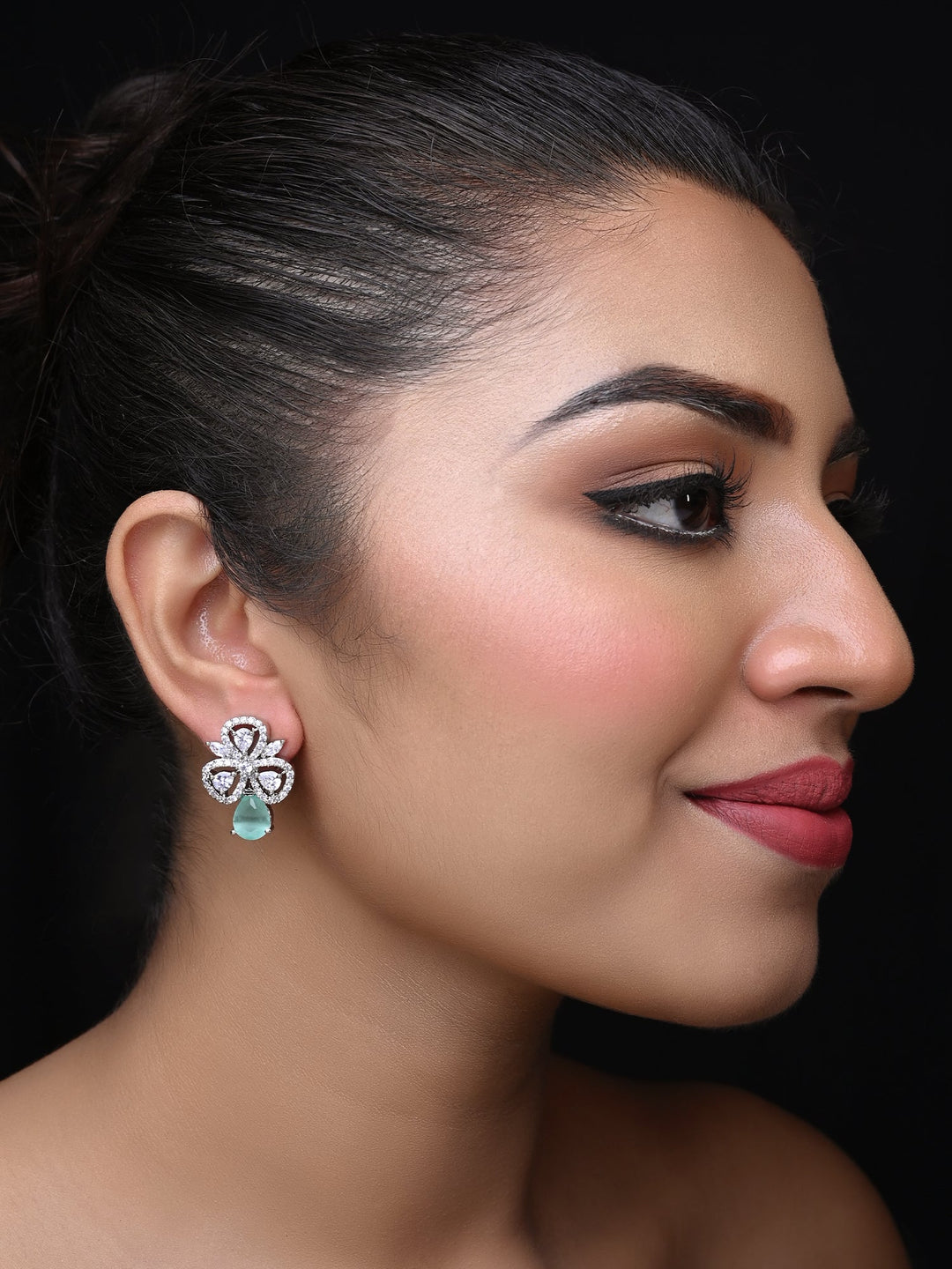 Rasika American Diamond Mint Green Tops with Semi Precious Stone and Silver Plated Brass Metal