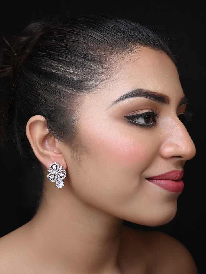 Raveena American Diamond Silver Tops with Semi Precious Aqua Stone 