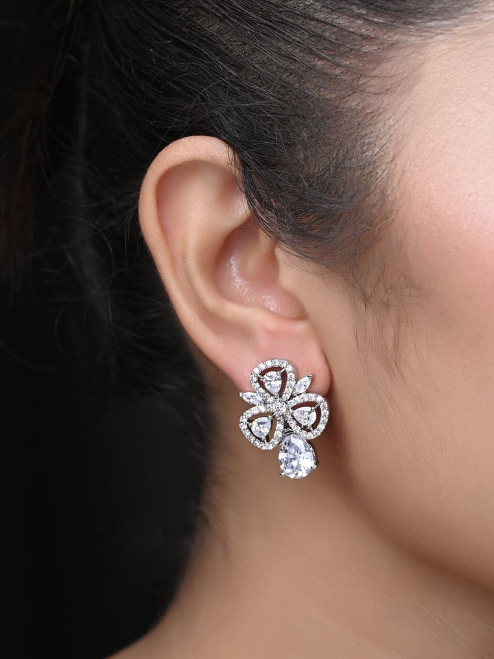  Trendy Brass Metal Silver Plated Studs with American Diamond 