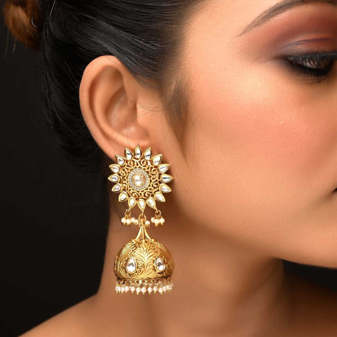 Aashiyana White Stone Gold Plated Kundan jhumki earrings with intricate design and stunning craftsmanship