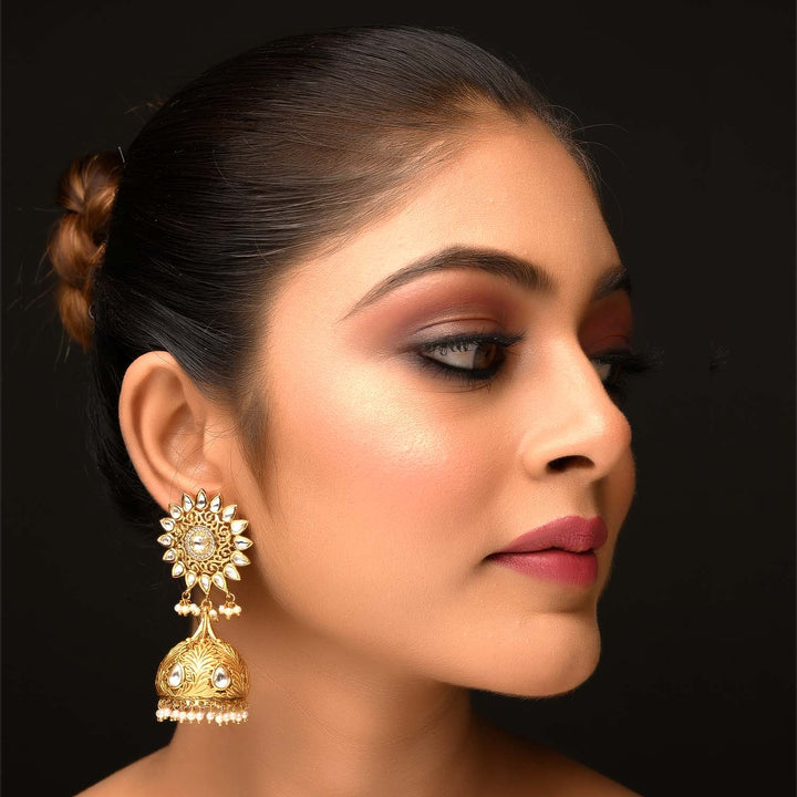 Aashiyana White Stone Gold Plated Kundan jhumki earrings for women