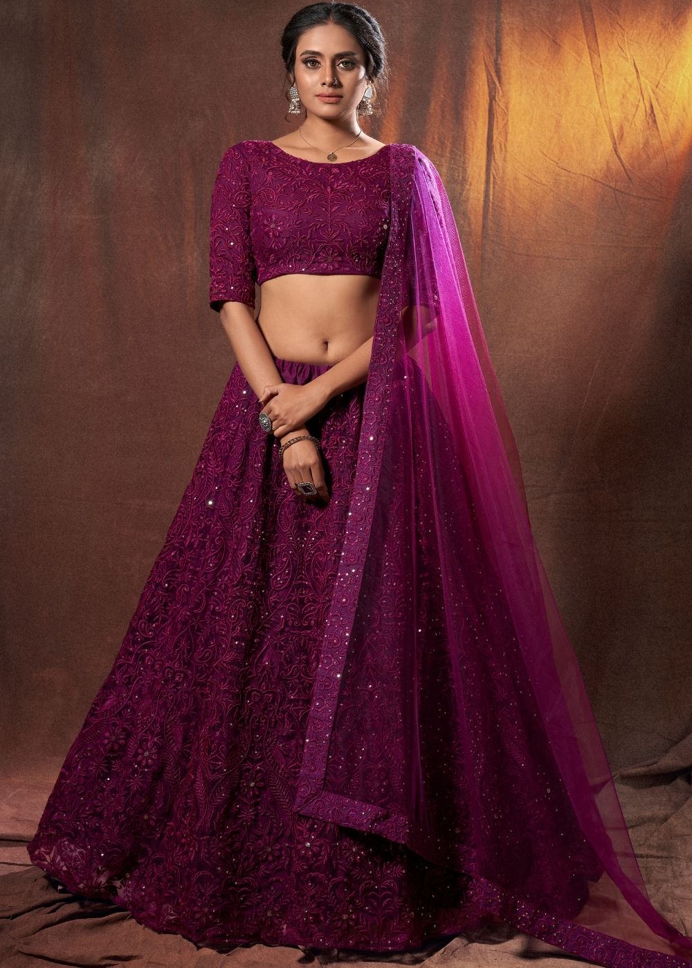 Wine Purple Designer Soft Net Lehenga Choli with Thread & Sequins work | Ready To Wear - qivii