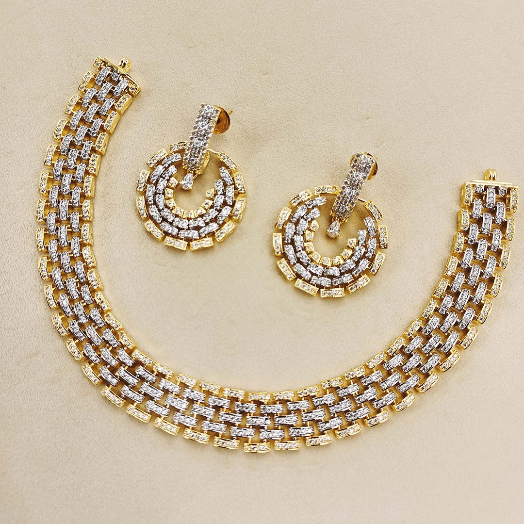  Gorgeous and perfectly set American diamond necklace with gold plating