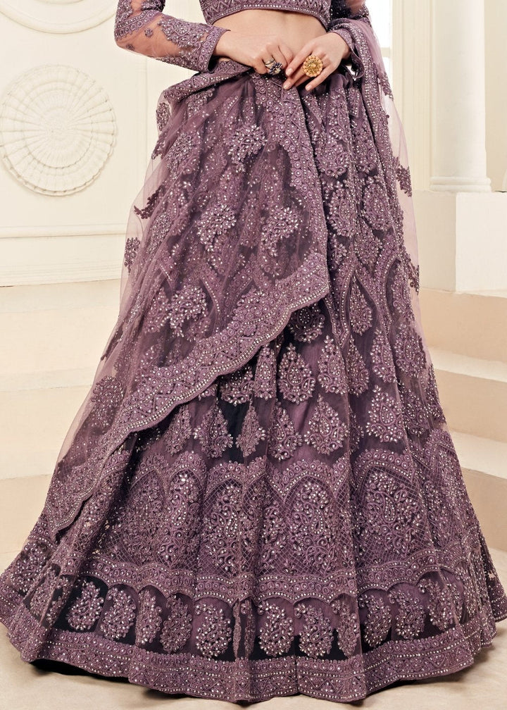Rain Purple Soft Net Lehenga Choli with Cording Embroidery & Stonework | Ready To Wear - qivii