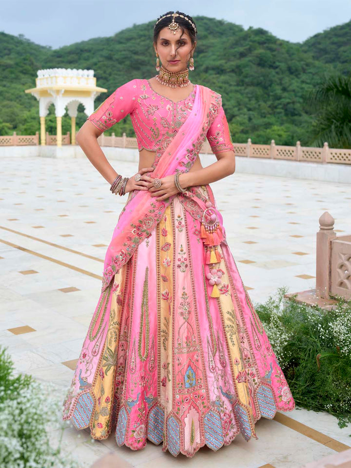 Multi-Color Shade Different-Kali Heavy Embroidered Cut-Work Silk Semi Stitched Lehenga Choli - qivii