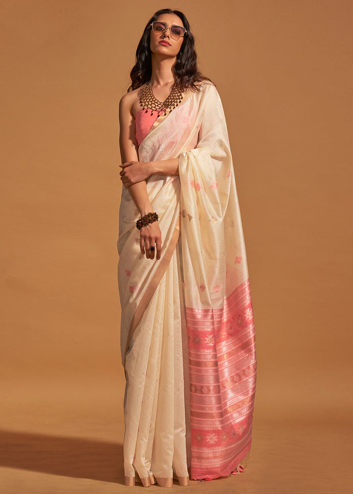 Cream White Handloom Woven Silk Saree : Top Pick - qivii
