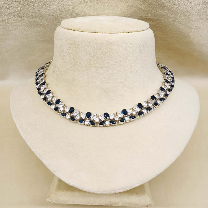  Gorgeous American Diamond Neckline With Blue Sapphire Stones