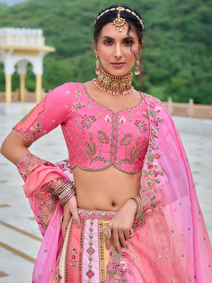 Multi-Color Shade Different-Kali Heavy Embroidered Cut-Work Silk Semi Stitched Lehenga Choli - qivii