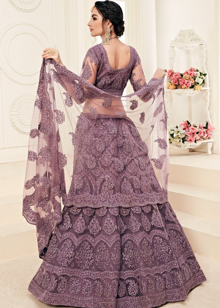 Rain Purple Soft Net Lehenga Choli with Cording Embroidery & Stonework | Ready To Wear - qivii