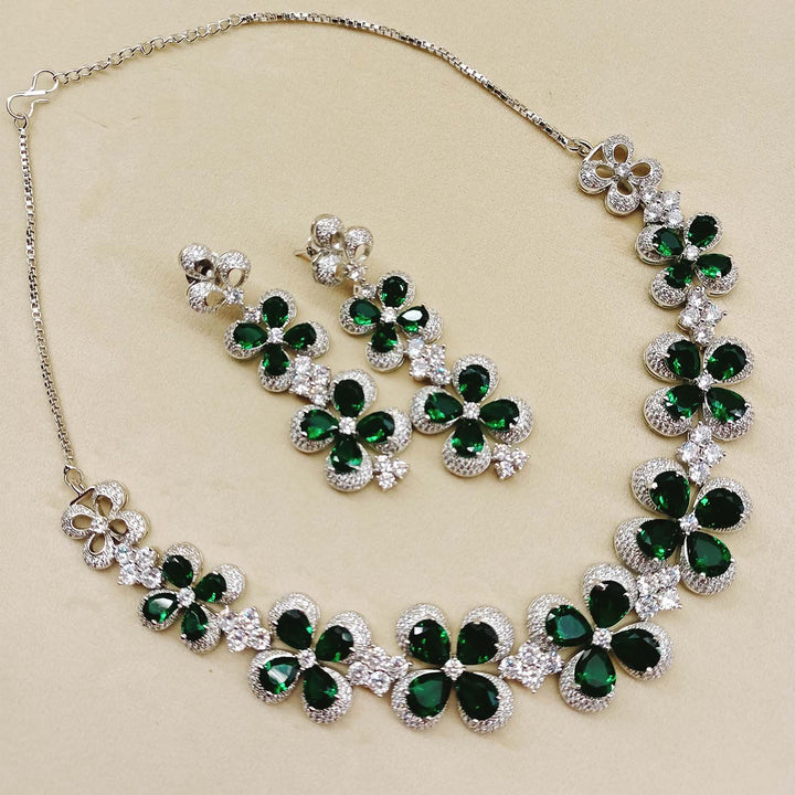  Stunning Green Emerald Necklace and Long Earrings Set 