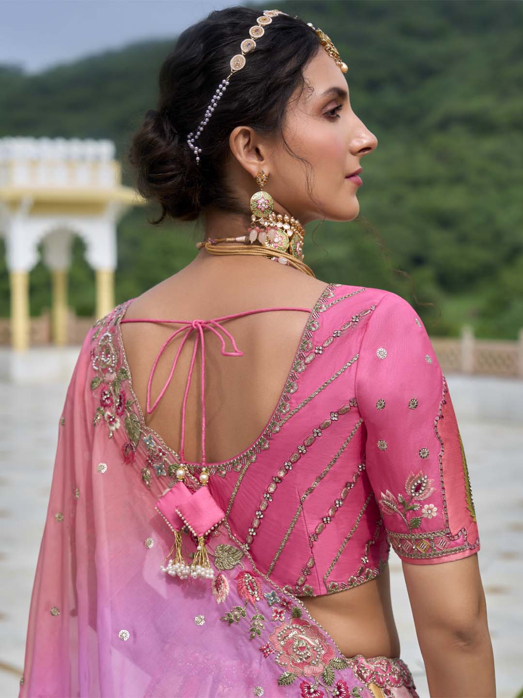 Multi-Color Shade Different-Kali Heavy Embroidered Cut-Work Silk Semi Stitched Lehenga Choli - qivii