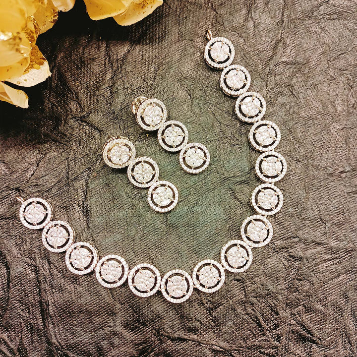 Stunning silver plated necklace and earring set with American diamond detail