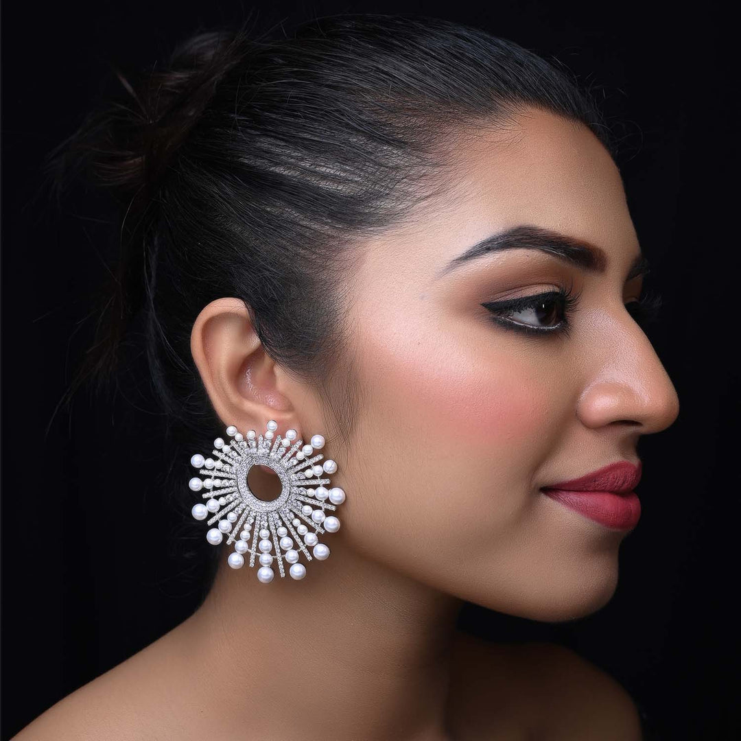 Parineeti American Diamond Silver Plated Pearl Tops - qivii