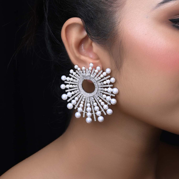 Parineeti American Diamond Silver Plated Pearl Tops - qivii