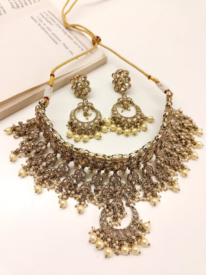  Traditional Polki Choker Set with Elegant Pearl Detailing
