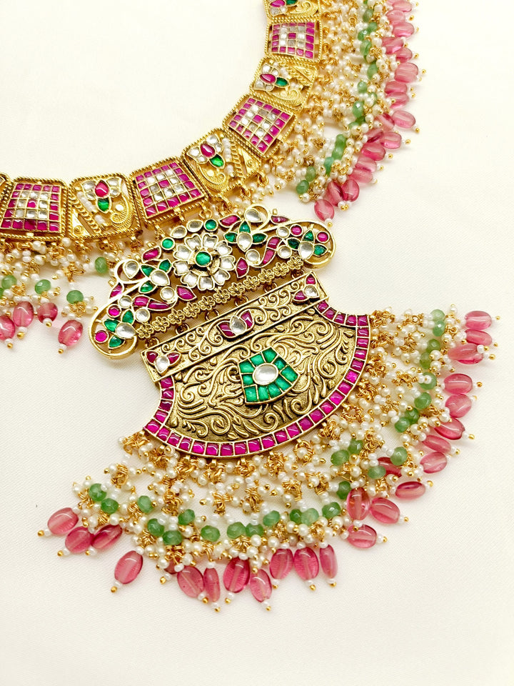 Arpita R & G Kundan Necklace Set - qivii