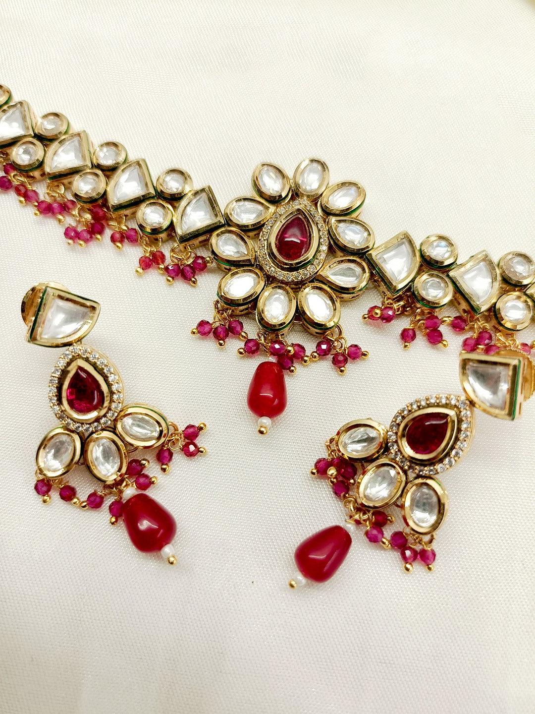 Dhanshika Ruby Kundan Necklace Set - qivii