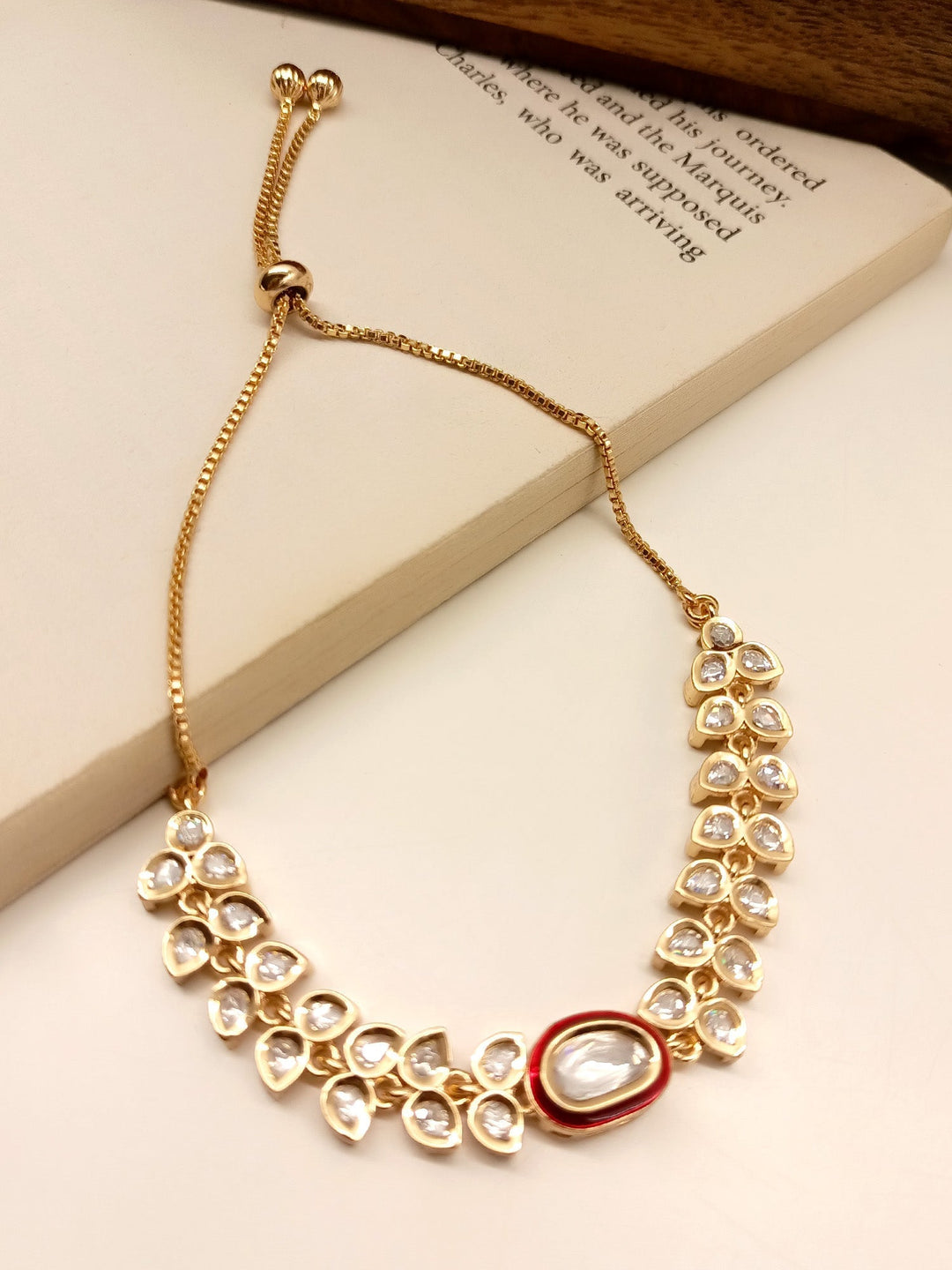 Calypso Delicate Red Kundan Bracelet - qivii