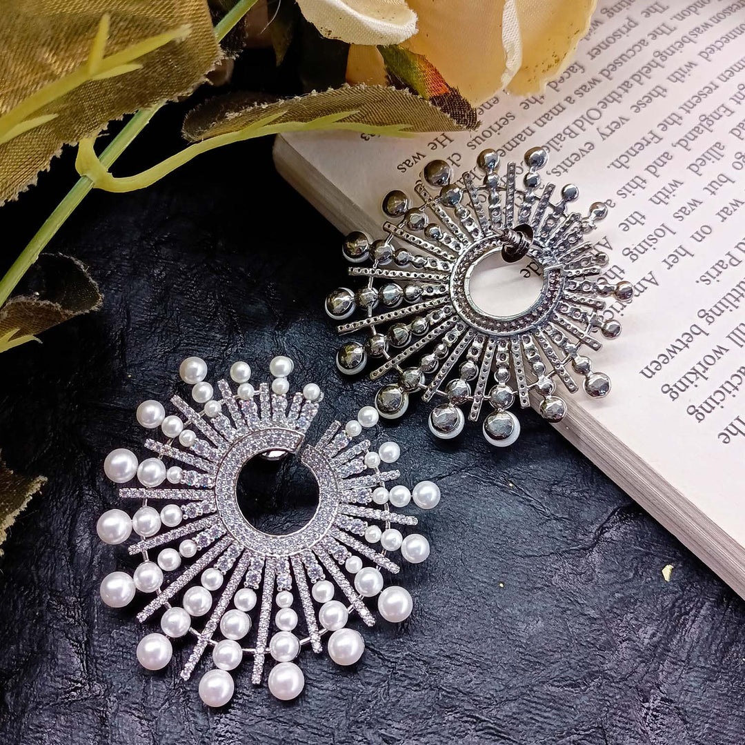 Parineeti American Diamond Silver Plated Pearl Tops - qivii