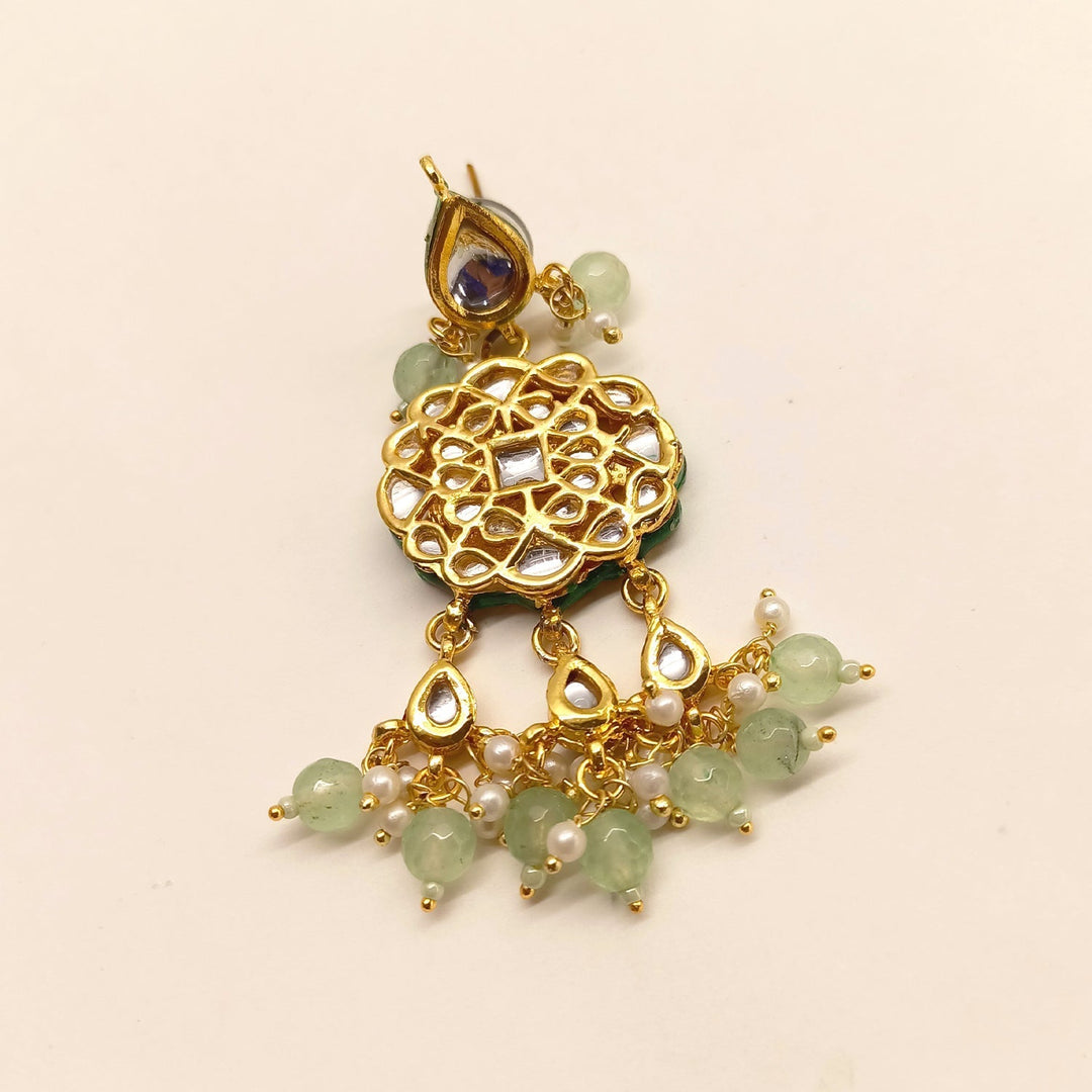 Exquisite Samiksha Mint Green Beads Kundan Earrings - Handcrafted Indian Jewelry