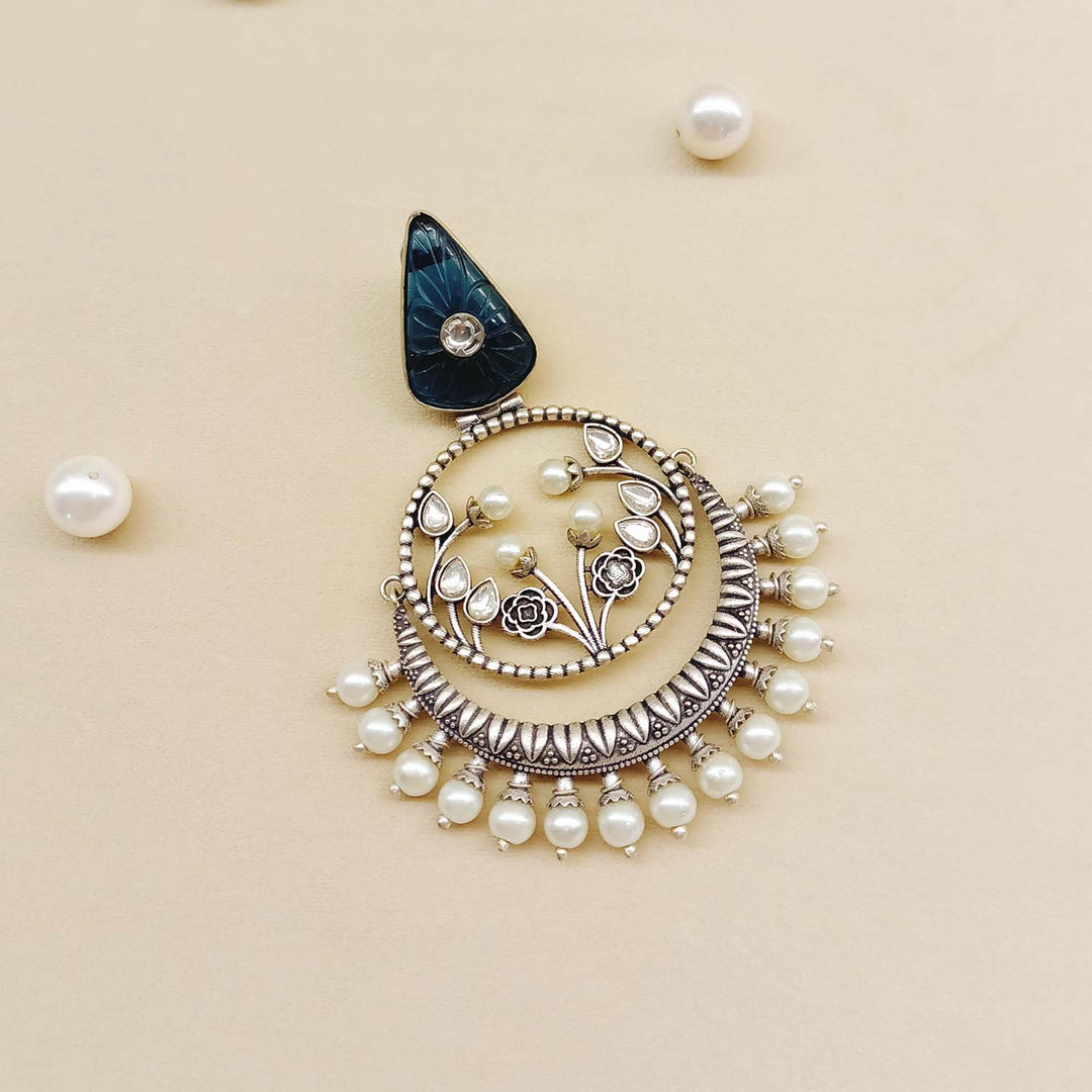 Arti Navy Blue Stone Silver Plated Boutique Earrings - qivii