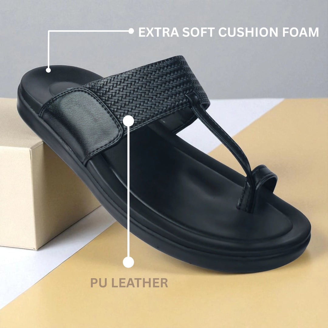 FRANKY GS5 Men's BLACK Chappal/Flip flop/Slipper Chakhdi Style Chappal/Slipper Extra Soft Chappal/Slipper/ Ethnic Wear Leather Navratri Fashion Footwear. - qivii