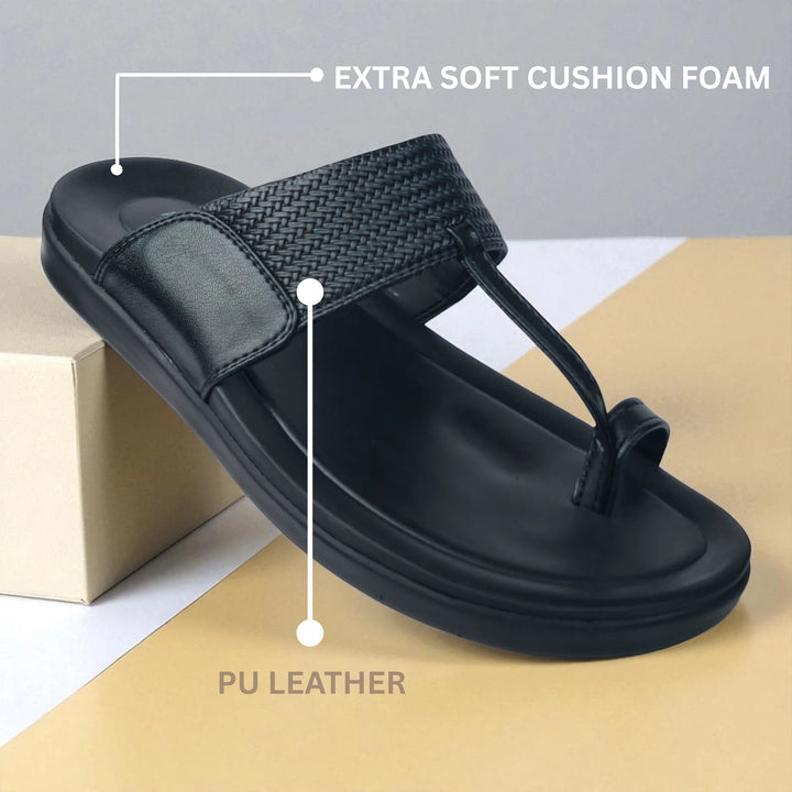 FRANKY GS5 Men's BLACK Chappal/Flip flop/Slipper Chakhdi Style Chappal/Slipper Extra Soft Chappal/Slipper/ Ethnic Wear Leather Navratri Fashion Footwear. - qivii